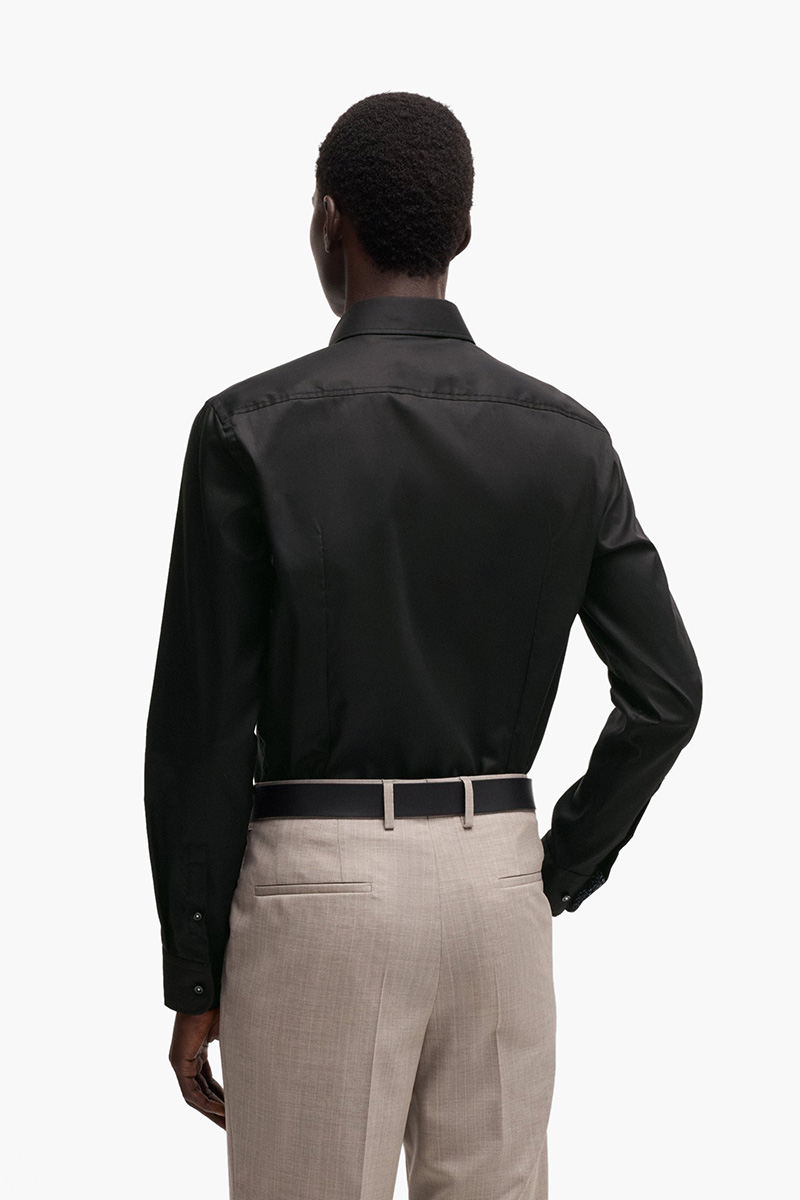 HUGO BOSS Men H-Hank-Kent C3 214 Slim-Fit Shirt in Black Eazy Iron Cotton Poplin 2