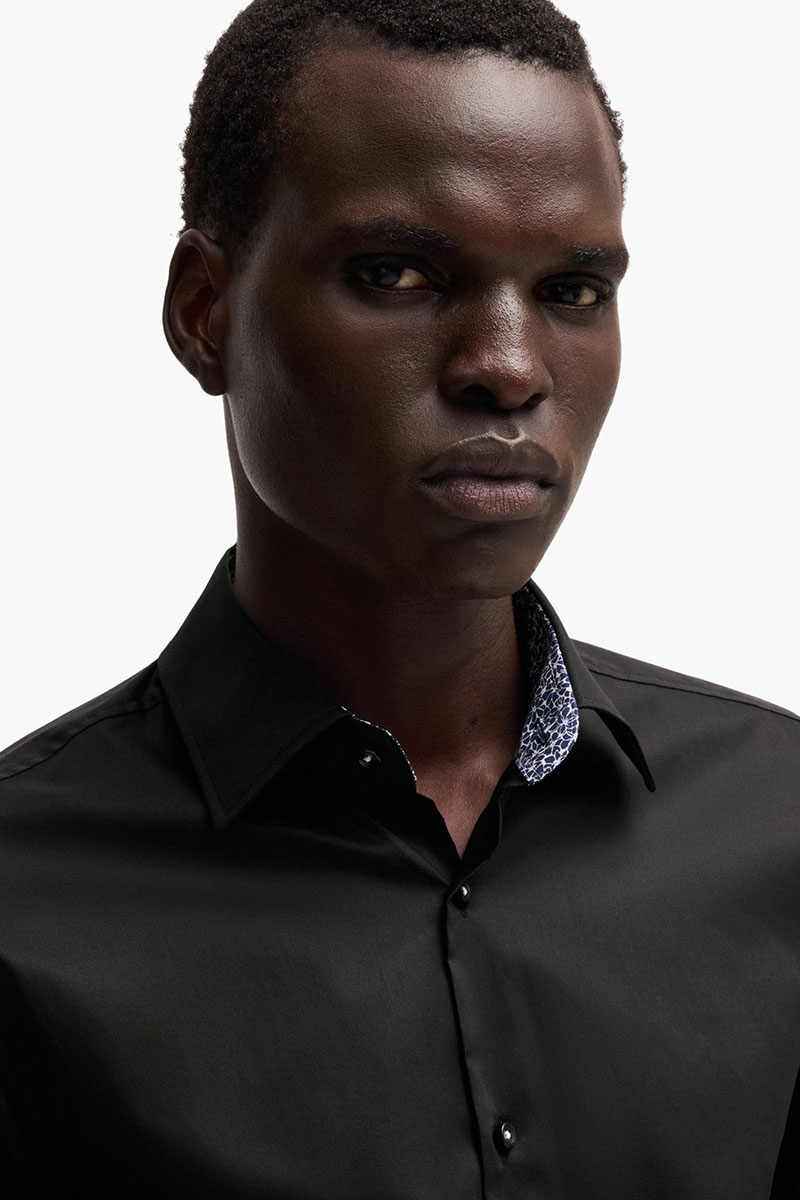 HUGO BOSS Men H-Hank-Kent C3 214 Slim-Fit Shirt in Black Eazy Iron Cotton Poplin 3