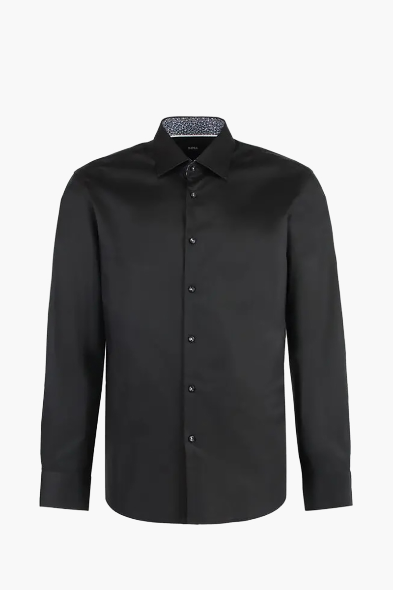 HUGO BOSS Men H-Joe-Kent C3 214 Regular-Fit Shirt in Black Eazy Iron Cotton Poplin 0