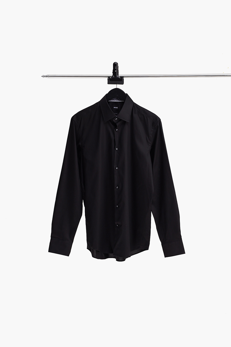 HUGO BOSS Men H-Joe-Kent C3 214 Regular-Fit Shirt in Black Eazy Iron Cotton Poplin 1