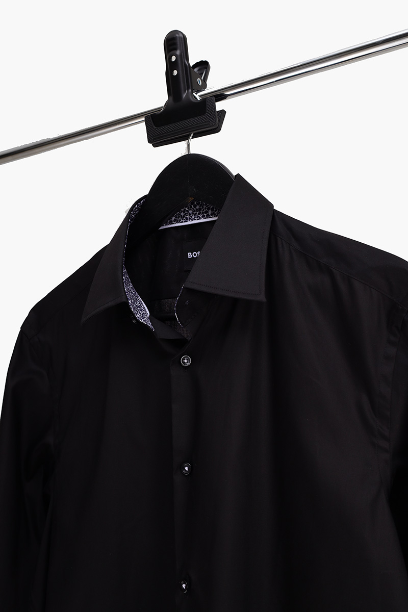 HUGO BOSS Men H-Joe-Kent C3 214 Regular-Fit Shirt in Black Eazy Iron Cotton Poplin 3