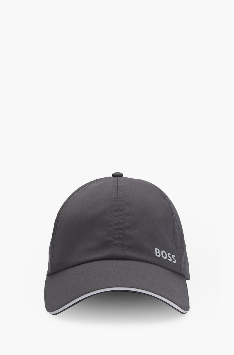 HUGO BOSS Pynn Golf Taffeta Cap in Dark Grey Polyester with Laser Cut Dot Pattern 0