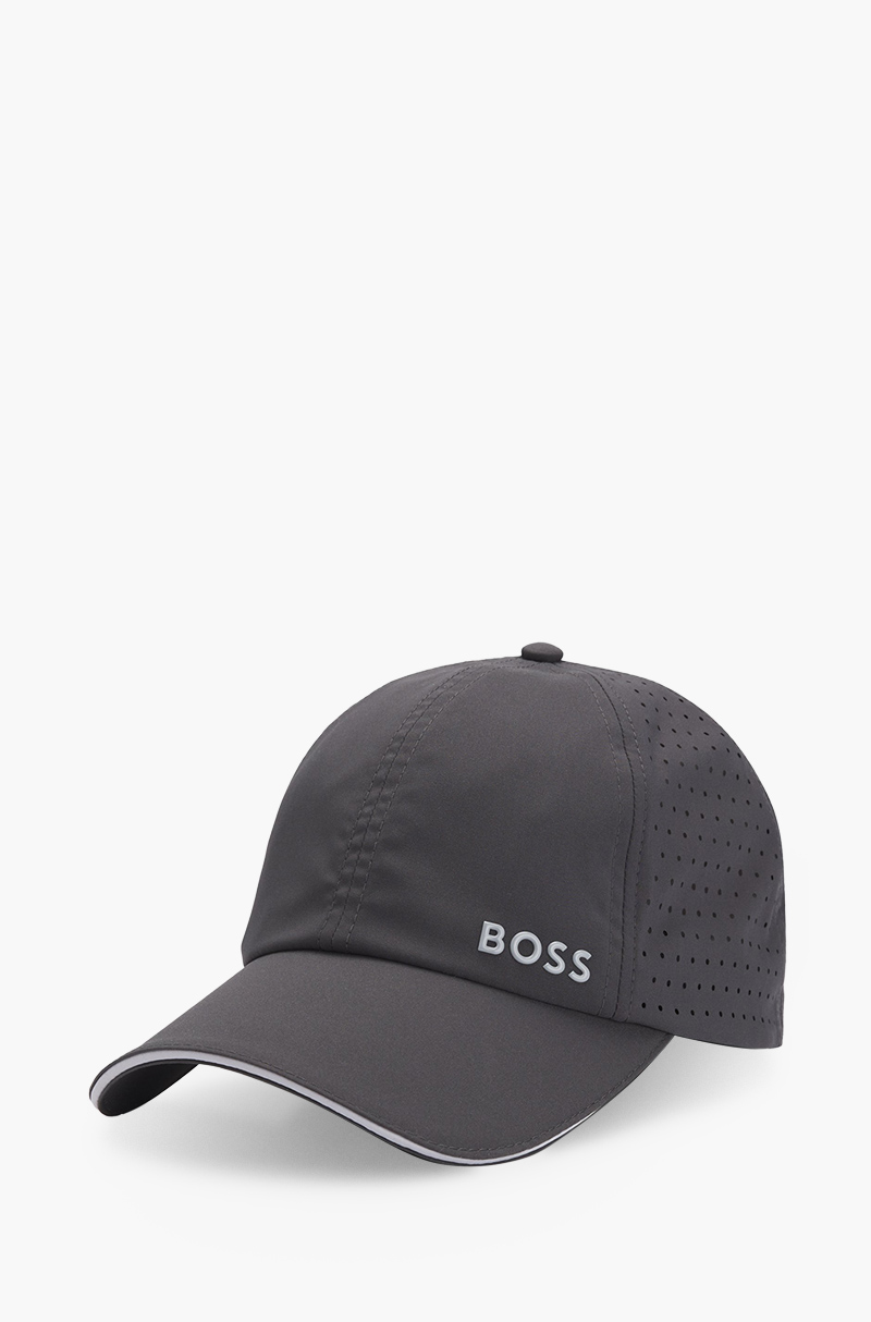 HUGO BOSS Pynn Golf Taffeta Cap in Dark Grey Polyester with Laser Cut Dot Pattern 2