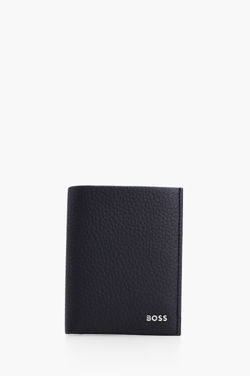 HUGO BOSS Lettering Logo Wallet in Black Grained Leather with 8 Card Slots 0