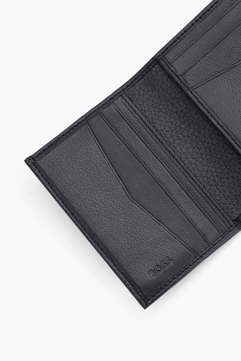 HUGO BOSS Lettering Logo Wallet in Black Grained Leather with 8 Card Slots 3