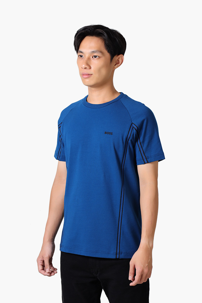 HUGO BOSS Men Tee Tape T-Shirt in Blue Stretch Cotton with Logo 2