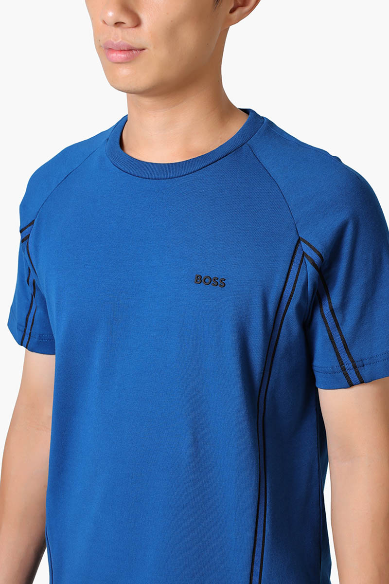 HUGO BOSS Men Tee Tape T-Shirt in Blue Stretch Cotton with Logo 3