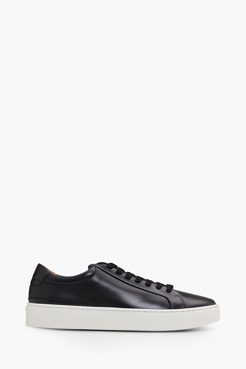 HUGO BOSS Men Gary Tenn Nalu Low Top Trainers in Black Leather with Branded Lace Loop 0