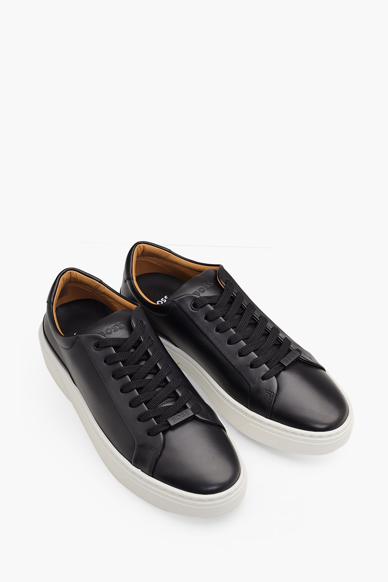 HUGO BOSS Men Gary Tenn Nalu Low Top Trainers in Black Leather with Branded Lace Loop 1