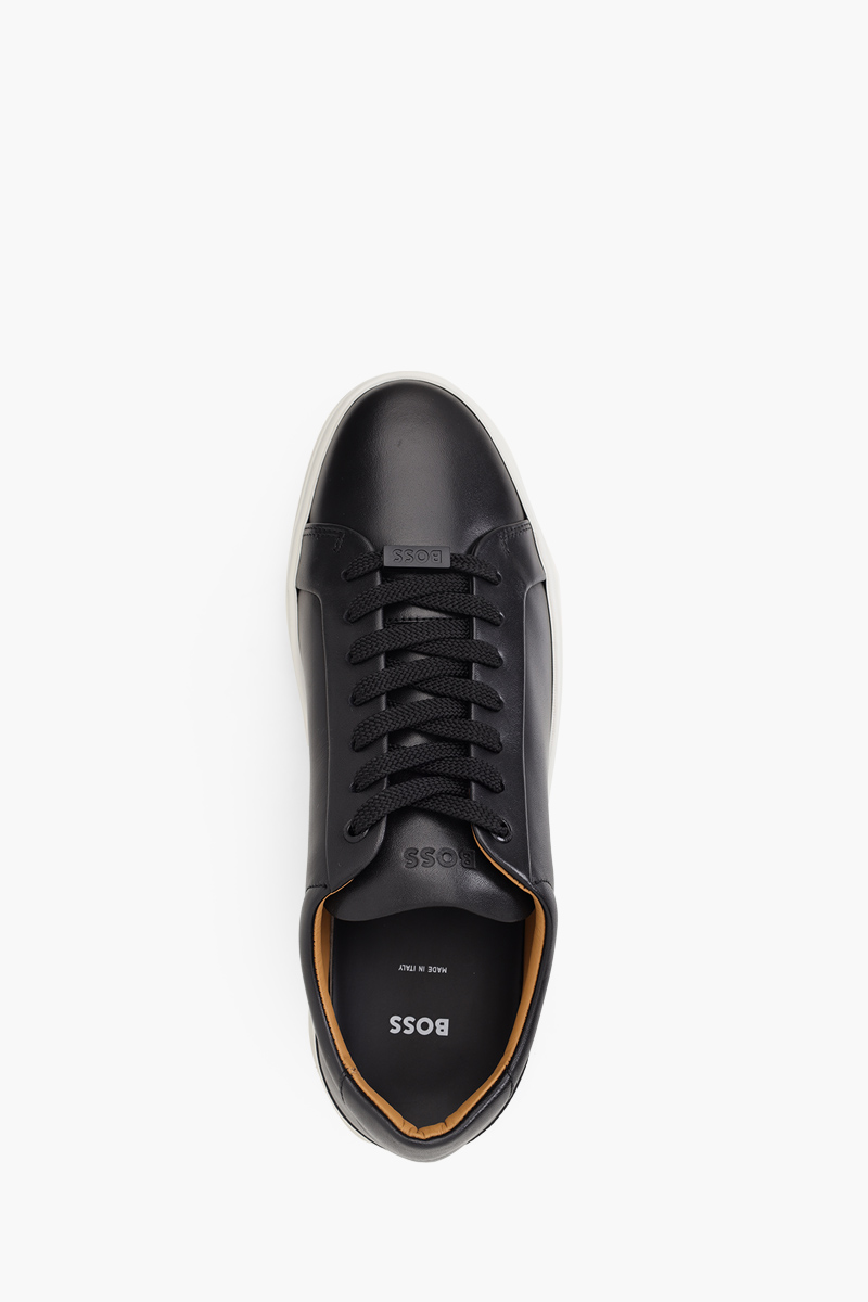 HUGO BOSS Men Gary Tenn Nalu Low Top Trainers in Black Leather with Branded Lace Loop 3