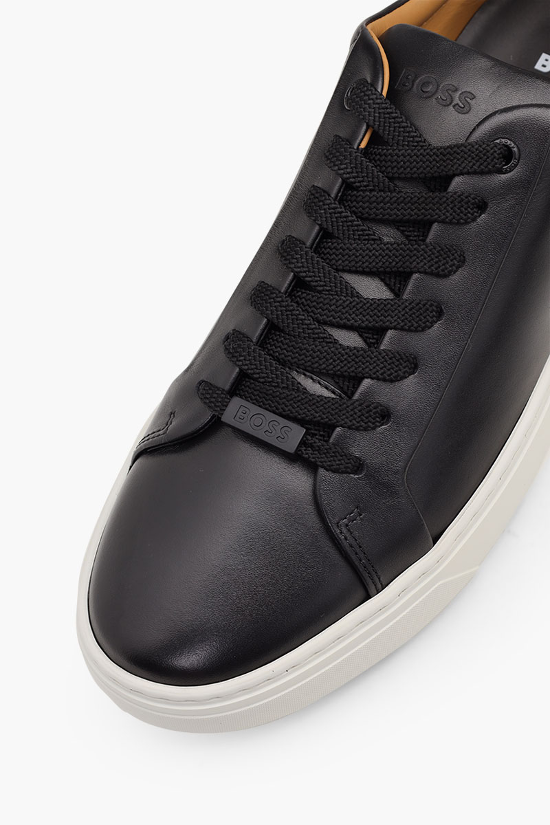 HUGO BOSS Men Gary Tenn Nalu Low Top Trainers in Black Leather with Branded Lace Loop 4