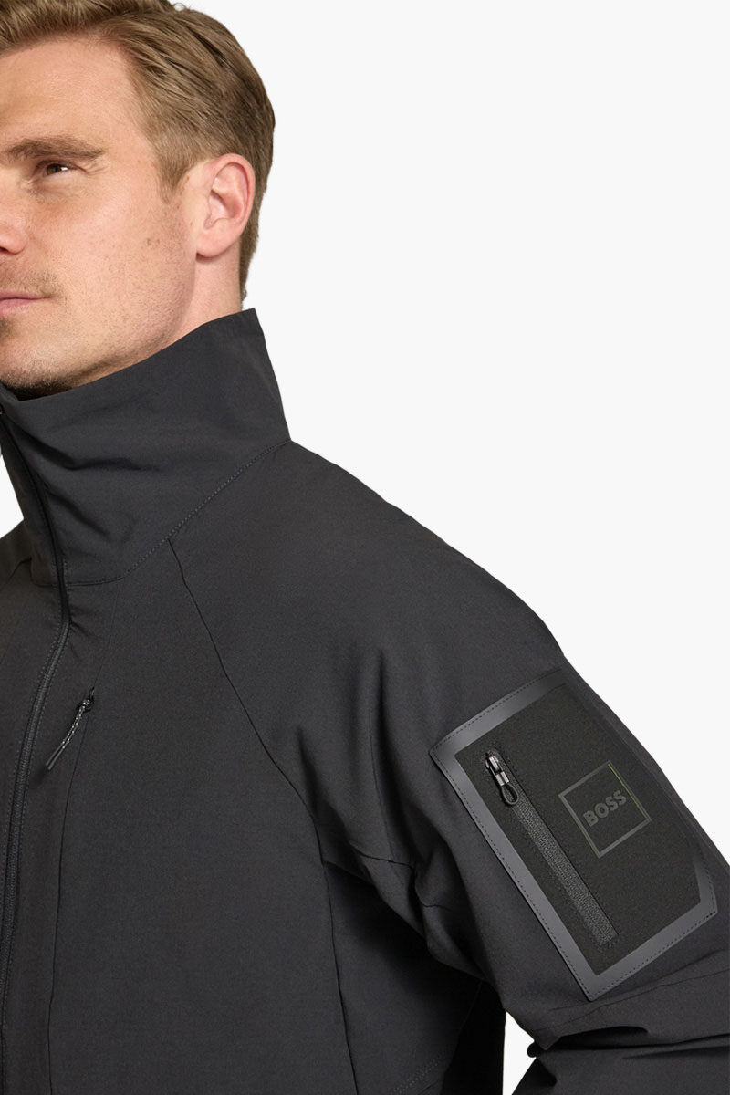 HUGO BOSS Men OW_Terrace JT HD Water-Repellent Jacket in Black Nylon with Micro-Waffle Structure 4