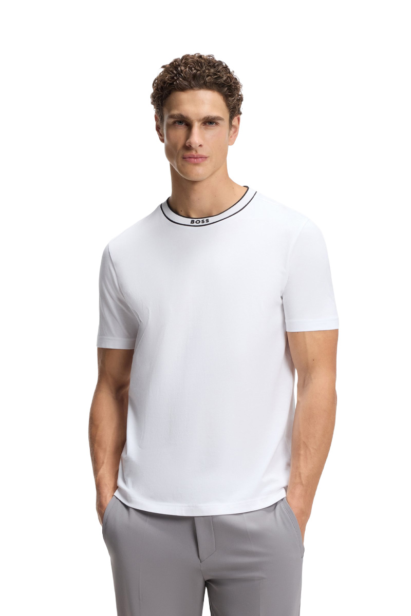 HUGO BOSS Men Tee 5 Regular Fit T-Shirt in White Cotton with Logo Crewneck 1