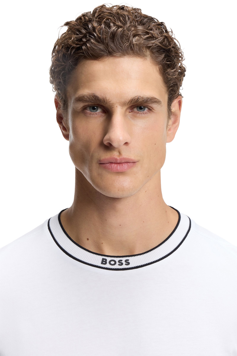 HUGO BOSS Men Tee 5 Regular Fit T-Shirt in White Cotton with Logo Crewneck 3