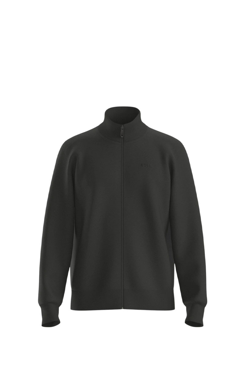 HUGO BOSS Men Skaz Zip-Up Sweatshirt in Black Cotton Stretch with Logo Print 0