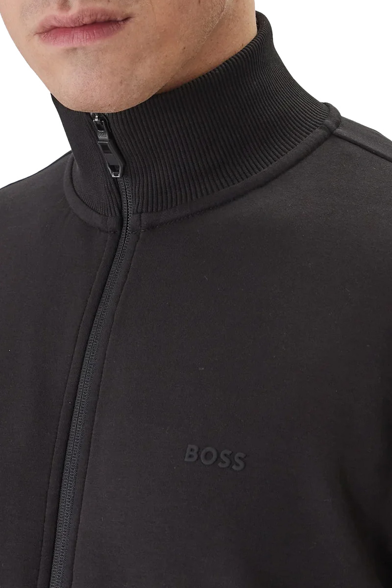 HUGO BOSS Men Skaz Zip-Up Sweatshirt in Black Cotton Stretch with Logo Print 2