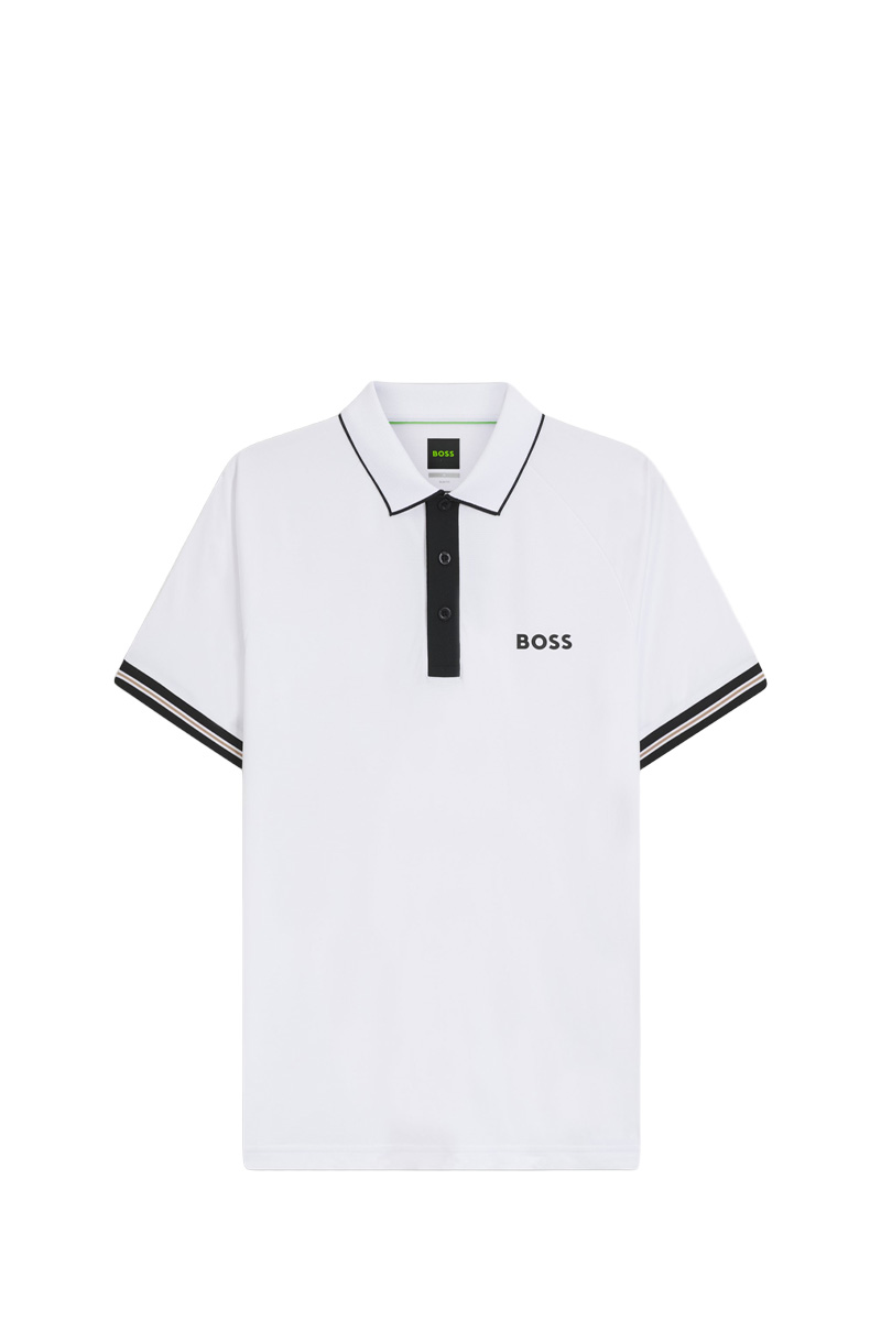 HUGO BOSS Men Active Slim-Fit Polo Shirt in White Polyester with Moisture Management 0