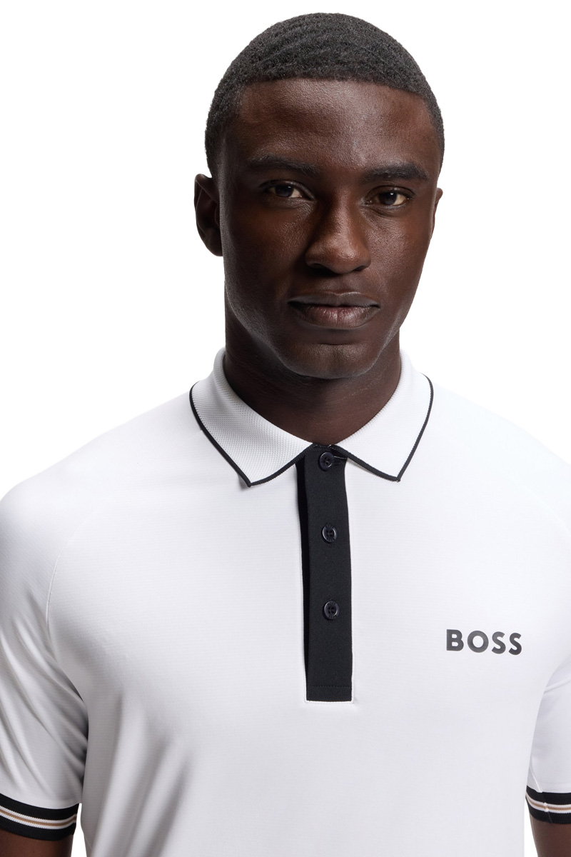 HUGO BOSS Men Active Slim-Fit Polo Shirt in White Polyester with Moisture Management 3