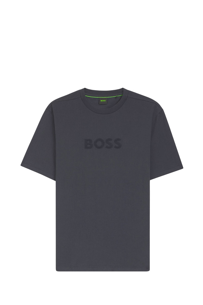 HUGO BOSS Men Terrace Logo Regular Fit T-Shirts In Dark Blue Cotton-Jersey with Golf Inspired Logo 0