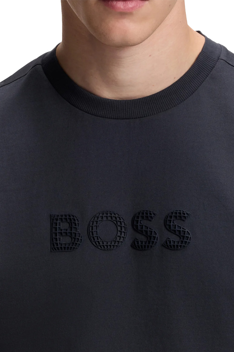 HUGO BOSS Men Terrace Logo Regular Fit T-Shirts In Dark Blue Cotton-Jersey with Golf Inspired Logo 3
