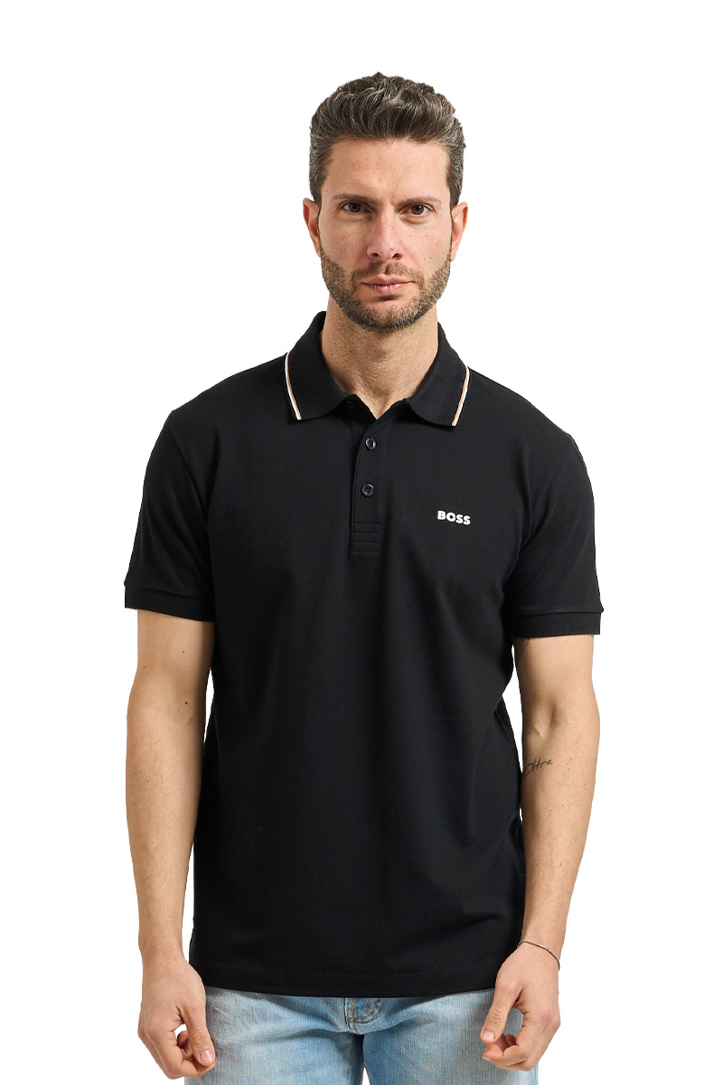 HUGO BOSS Men GOC Birdie Paule Regular Fit Polo Shirt in Black Cotton 1