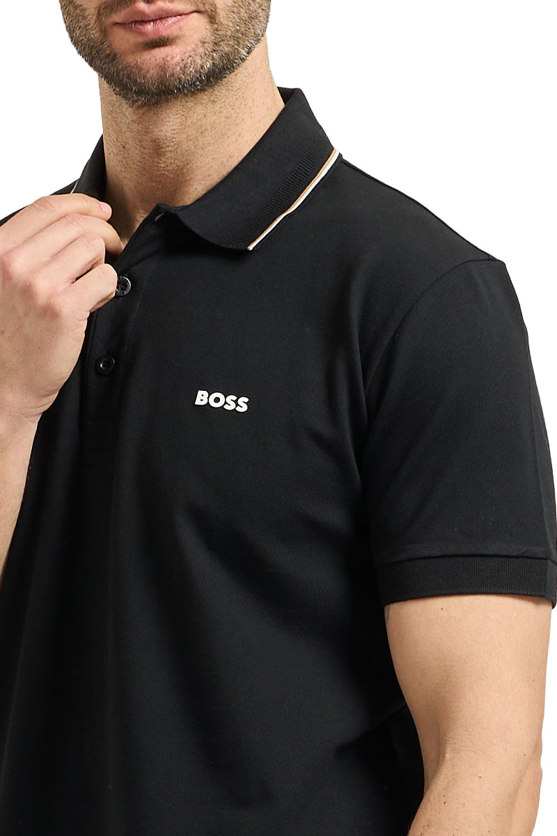 HUGO BOSS Men GOC Birdie Paule Regular Fit Polo Shirt in Black Cotton 3