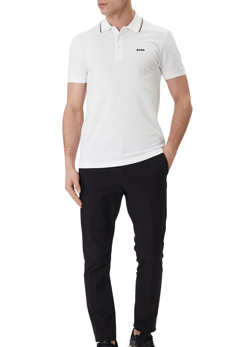 HUGO BOSS Men GOC Birdie Paule Regular Fit Polo Shirt in White Cotton 1