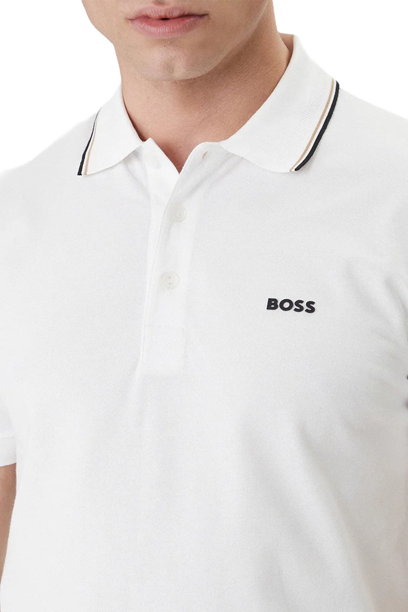 HUGO BOSS Men GOC Birdie Paule Regular Fit Polo Shirt in White Cotton 3