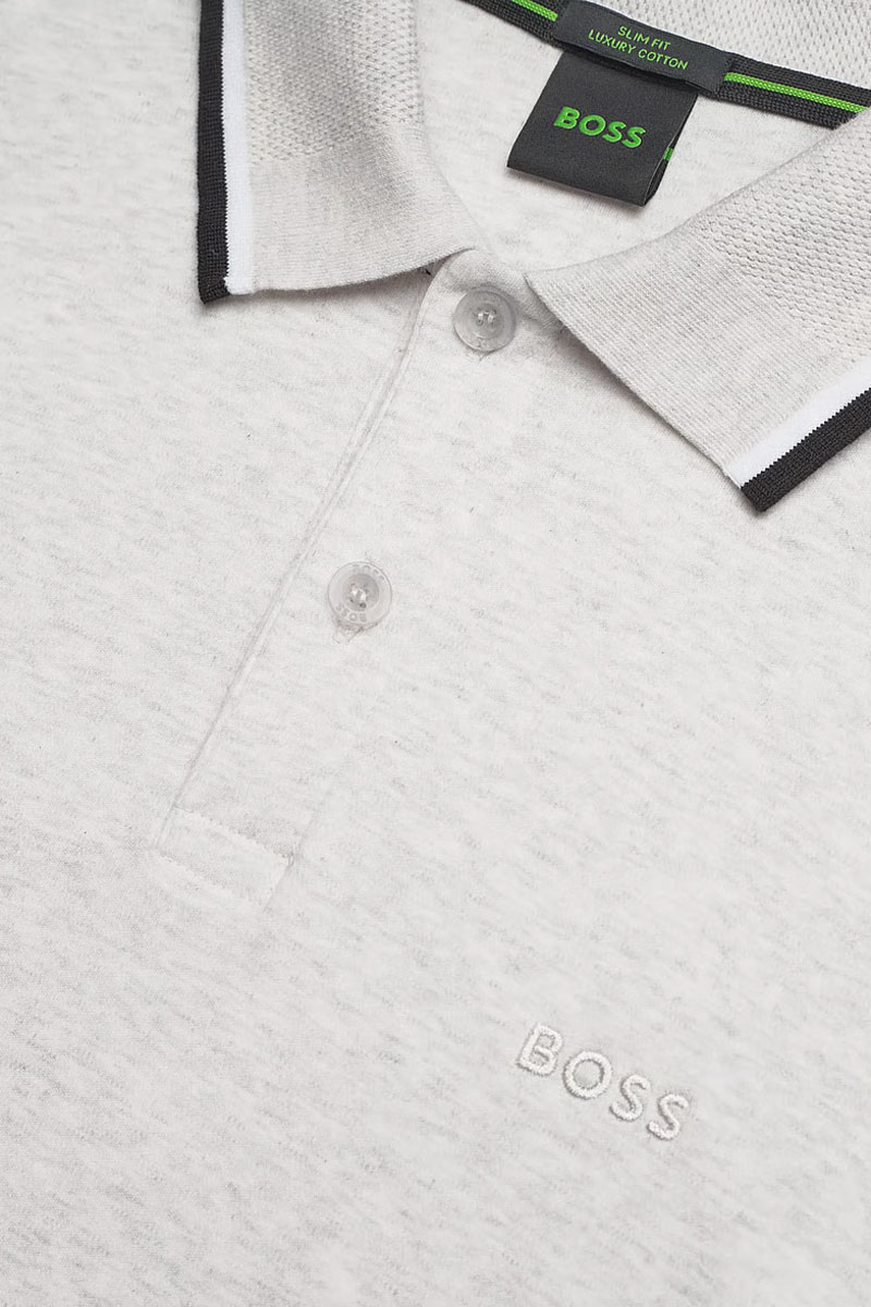 HUGO BOSS Men Paddy Interlock Slim Fit Polo Shirt in Light Grey Cotton 2
