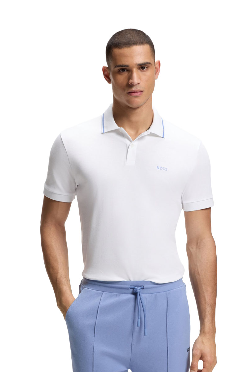 HUGO BOSS Men Paddy Interlock Slim Fit Polo Shirt in White Cotton 1
