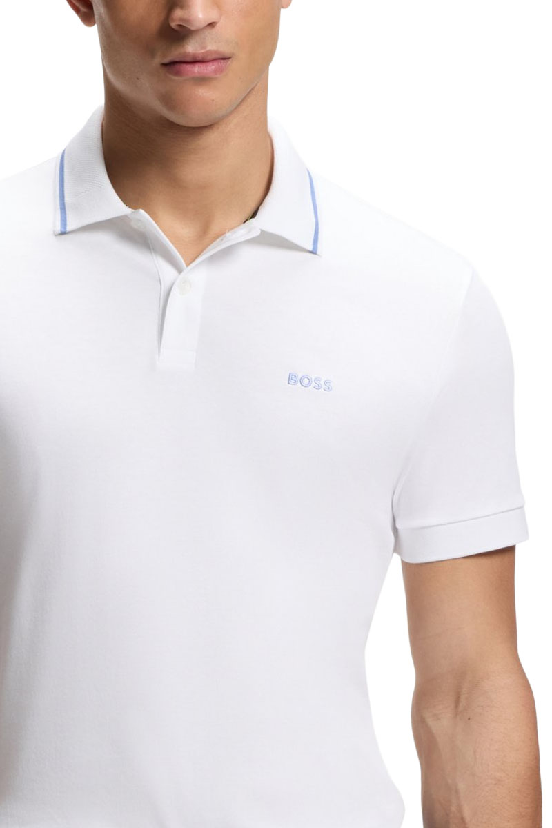 HUGO BOSS Men Paddy Interlock Slim Fit Polo Shirt in White Cotton 3
