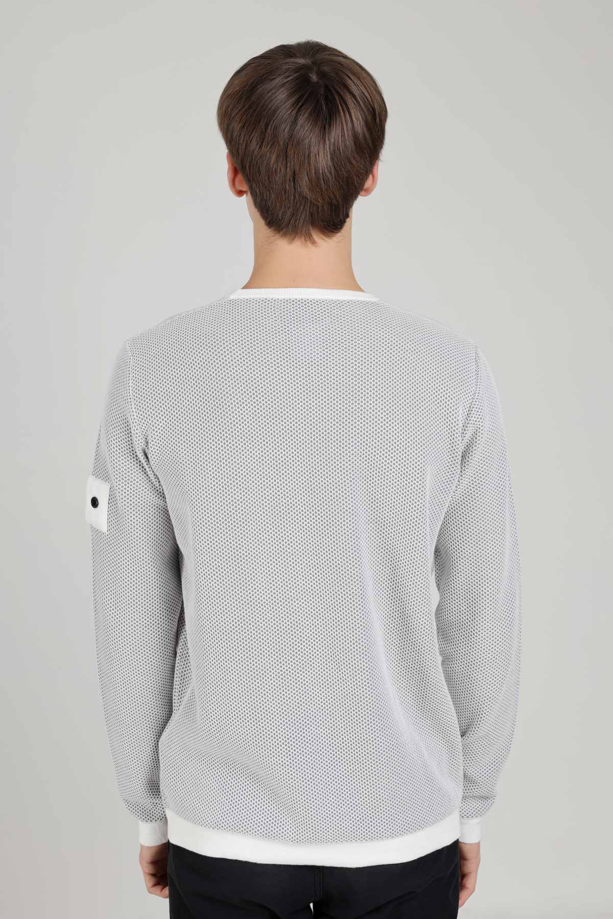 STONE ISLAND Men Shadow Project Mesh-Overlay Logo Jumper in Natural/Grey 2