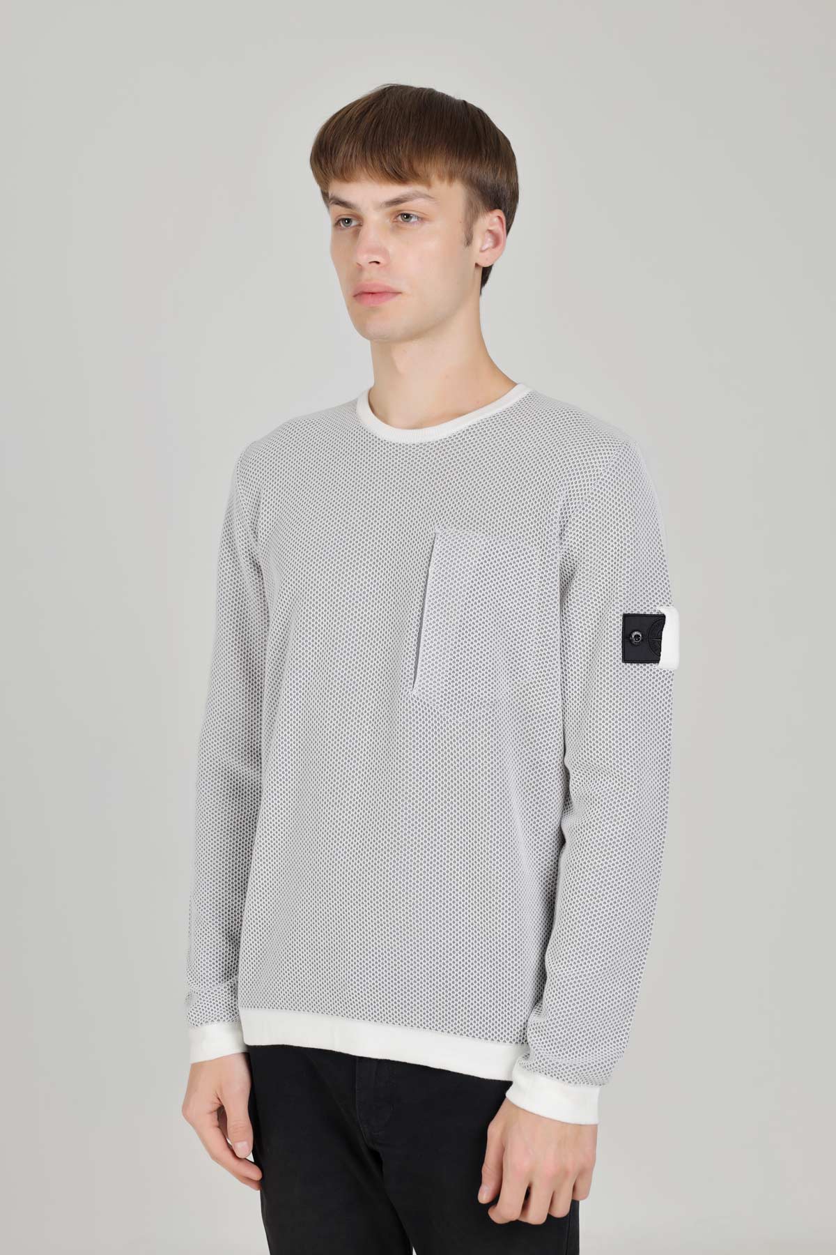 STONE ISLAND Men Shadow Project Mesh-Overlay Logo Jumper in Natural/Grey 3