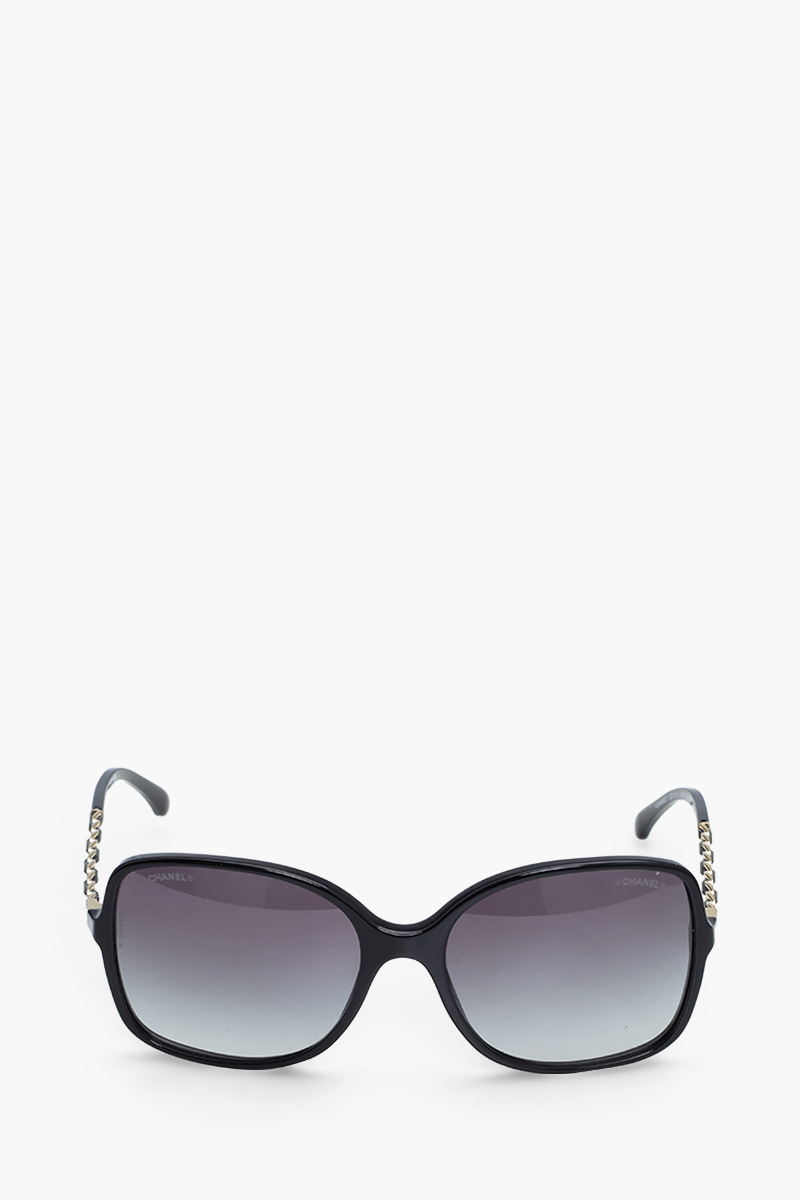 CHANEL Square Shell Chain Detail Sunglasses in Black/Grey/Gradient Acetate 0