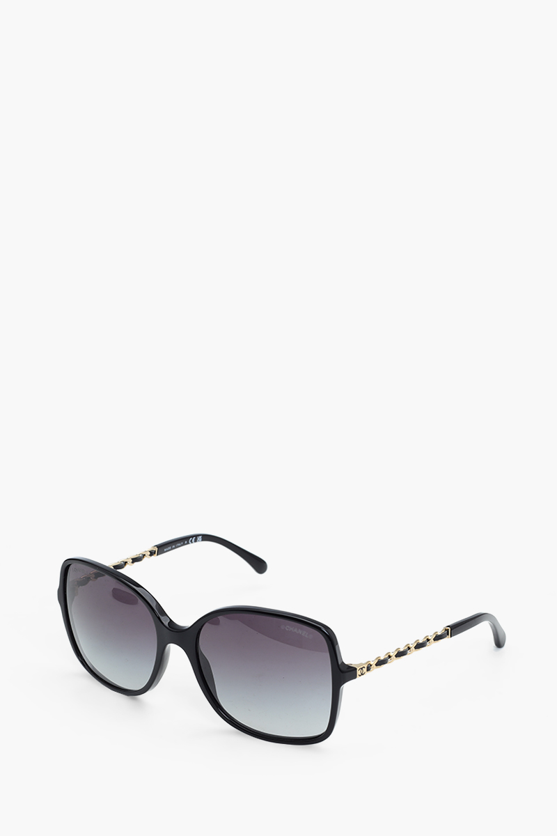 CHANEL Square Shell Chain Detail Sunglasses in Black/Grey/Gradient Acetate 2