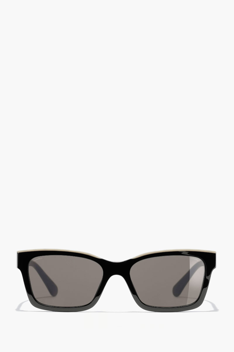 CHANEL Square Sunglasses in Black/Beige with Lettering Logo 0