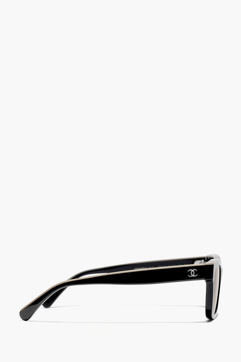 CHANEL Square Sunglasses in Black/Beige with Lettering Logo 1