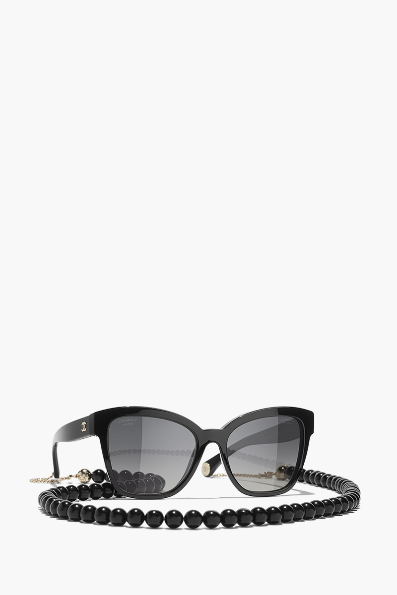 CHANEL Square Sunglasses in Black/Grey/Polarized Gradient Acetate with Eyeglasses Chain 1