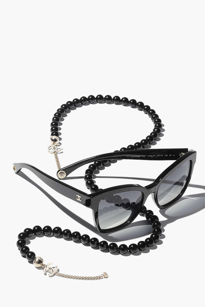 CHANEL Square Sunglasses in Black/Grey/Polarized Gradient Acetate with Eyeglasses Chain 3