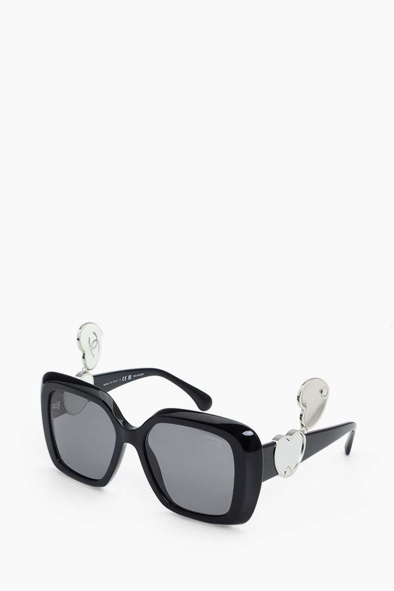 CHANEL Charming Hearts Square Sunglasses in Black/Grey Polarized Acetate 2