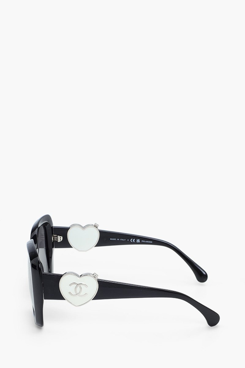 CHANEL Charming Hearts Square Sunglasses in Black/Grey Polarized Acetate 3