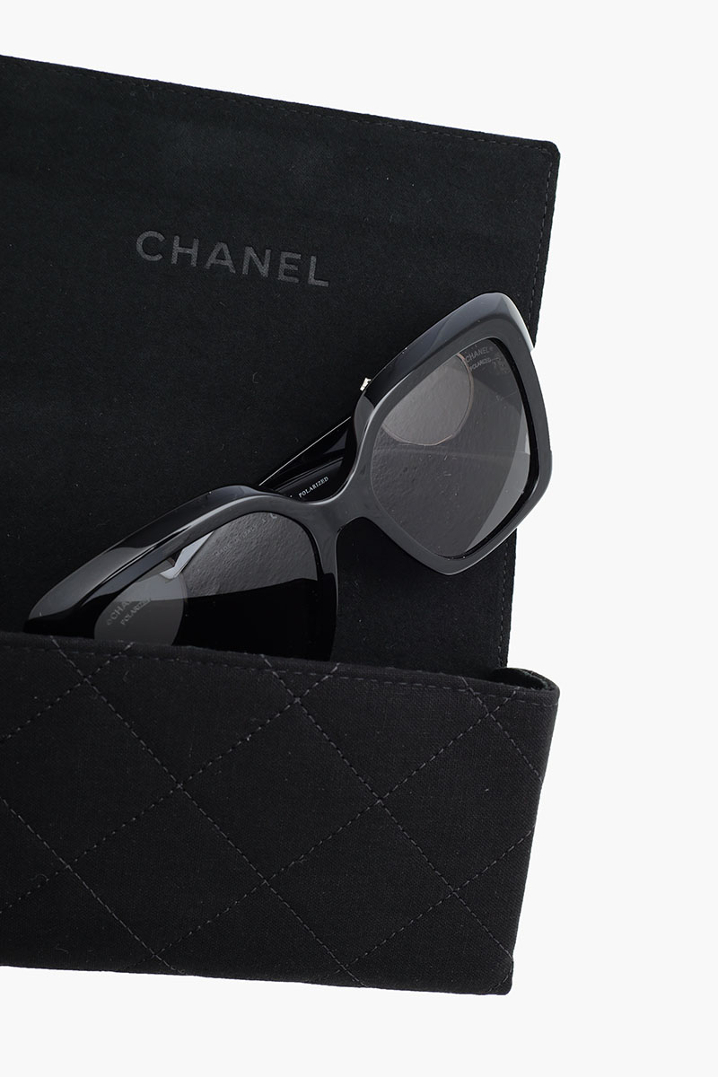 CHANEL Charming Hearts Square Sunglasses in Black/Grey Polarized Acetate 4