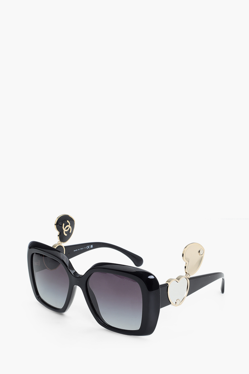 CHANEL Charming Hearts Square Sunglasses in Black/Grey Gradient Acetate 2