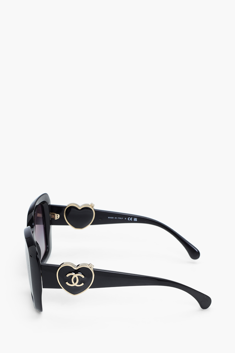 CHANEL Charming Hearts Square Sunglasses in Black/Grey Gradient Acetate 3