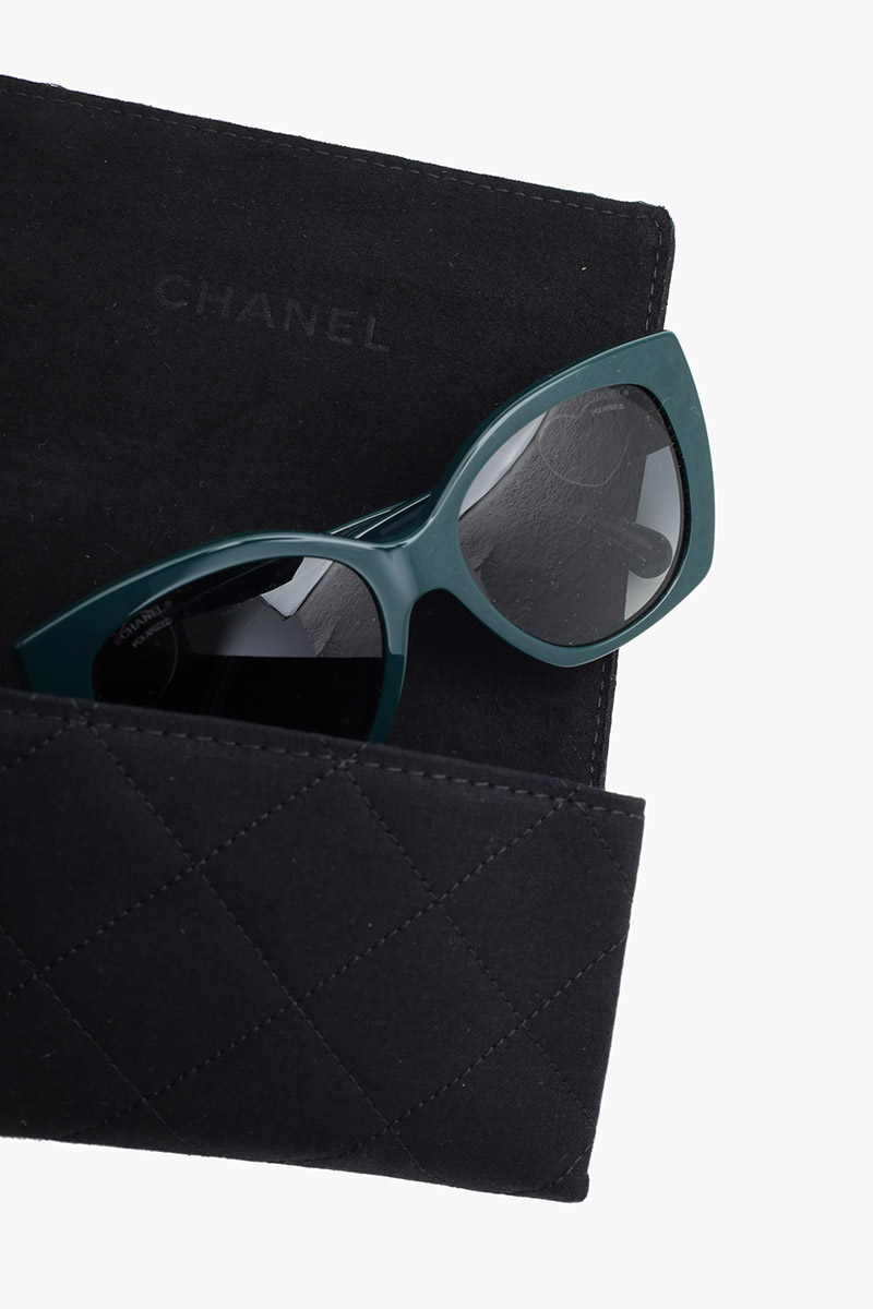 CHANEL Hearts Square Sunglasses in Green/Polarized/Gradient Acetate 4