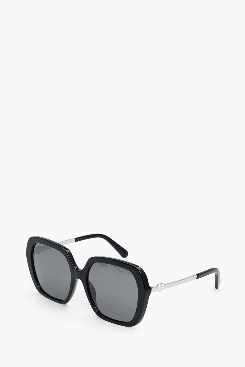 CHANEL Hearts Square Sunglasses in Black/Grey Polarized Acetate x Metal 2