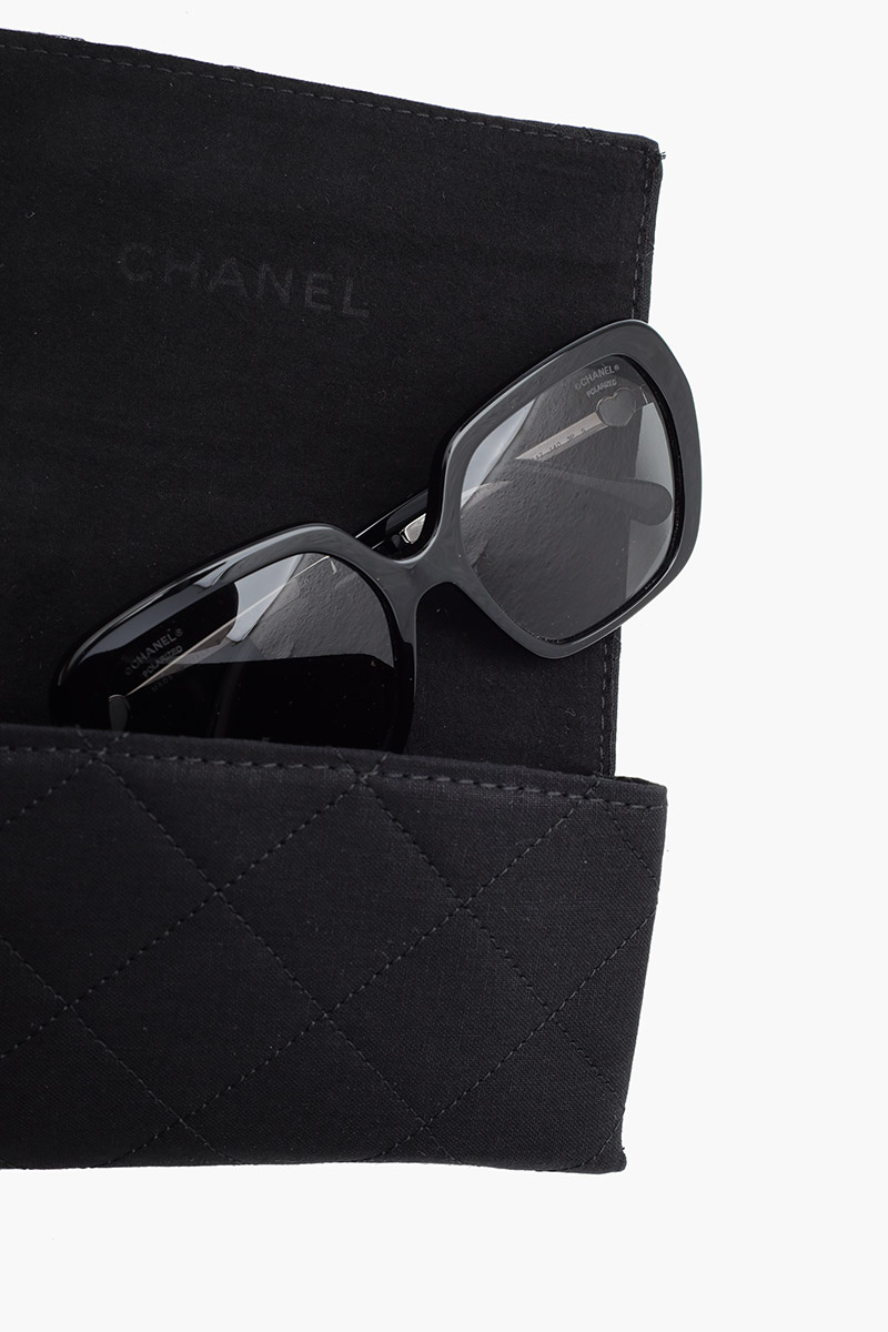 CHANEL Hearts Square Sunglasses in Black/Grey Polarized Acetate x Metal 4