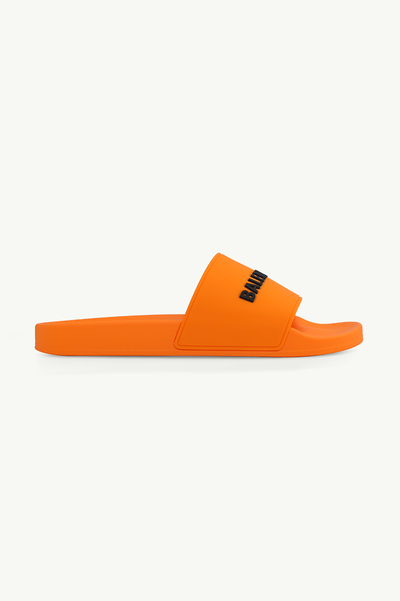 BALENCIAGA Men Logo Slides in Orange/Black 1