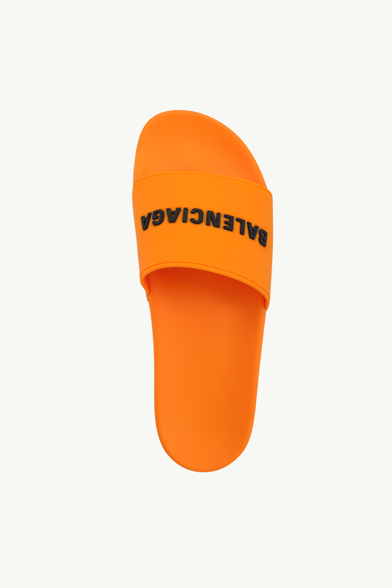 BALENCIAGA Men Logo Slides in Orange/Black 4