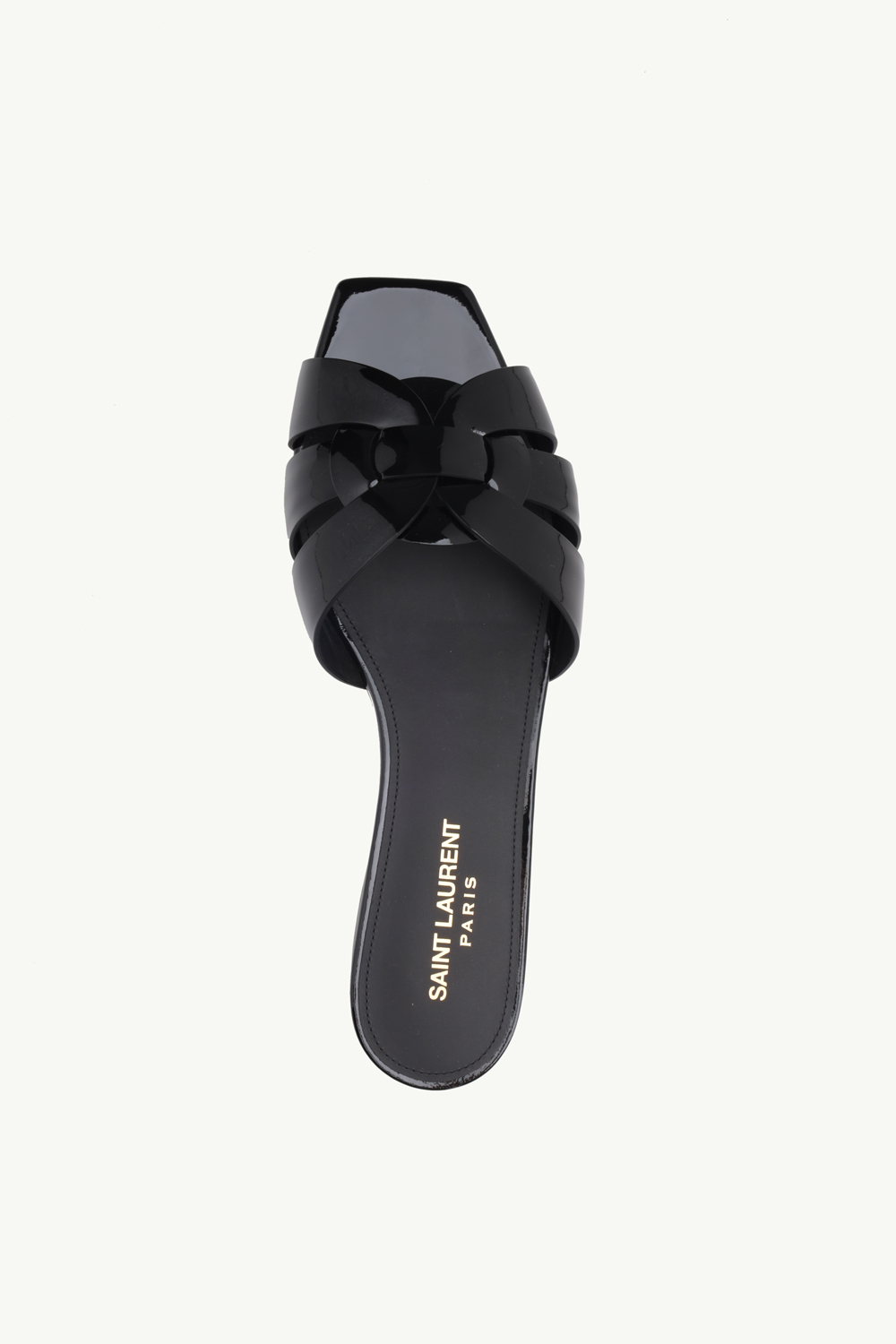 SAINT LAURENT Nu Pieds 0.5cm Tribute Slippers in Black Patent 3